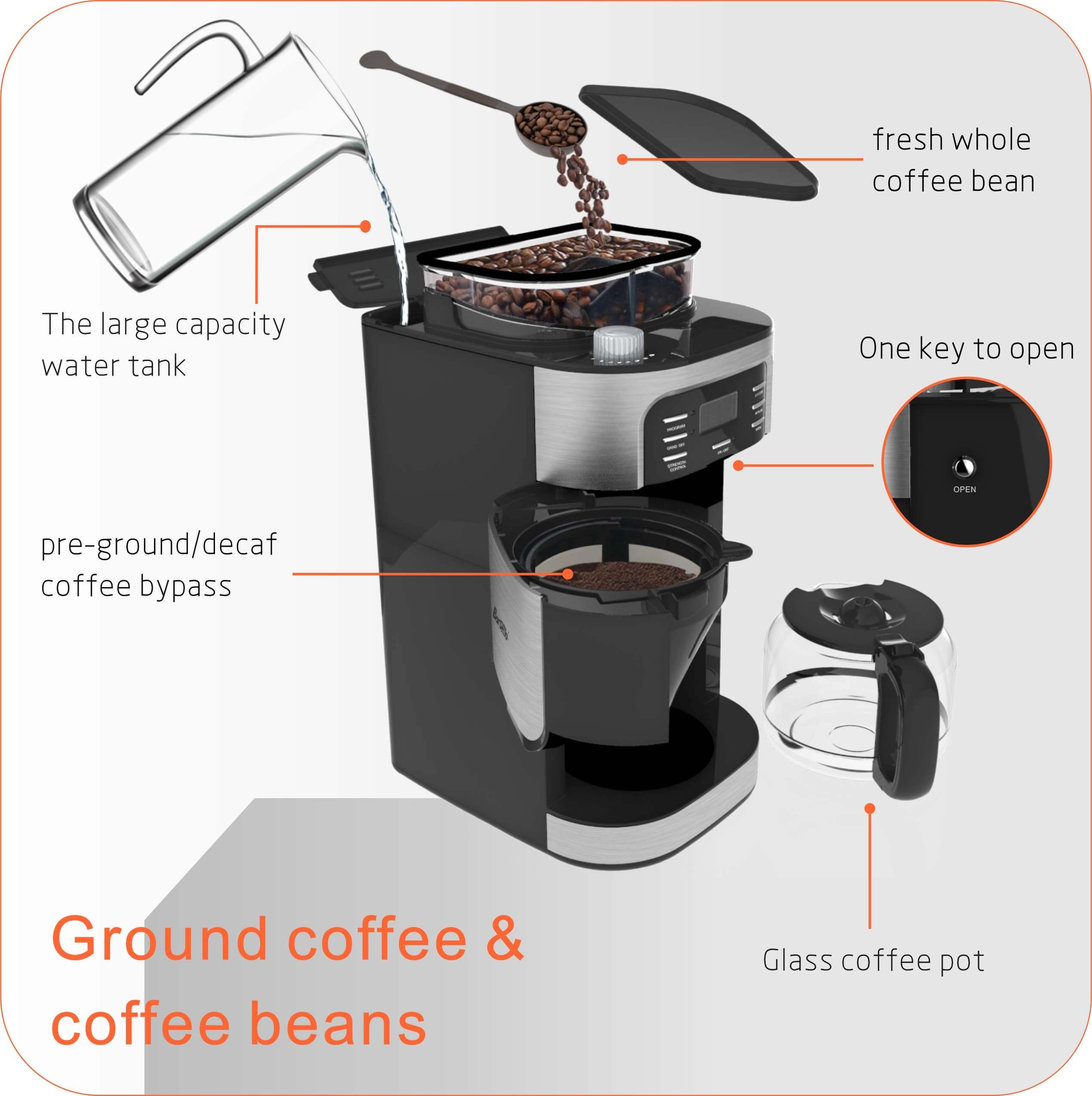 best coffee maker with grinder, Barsetto Automatic Grind and Brew Coffee Maker, best grind and brew coffee maker, best coffee maker with grinder 2020