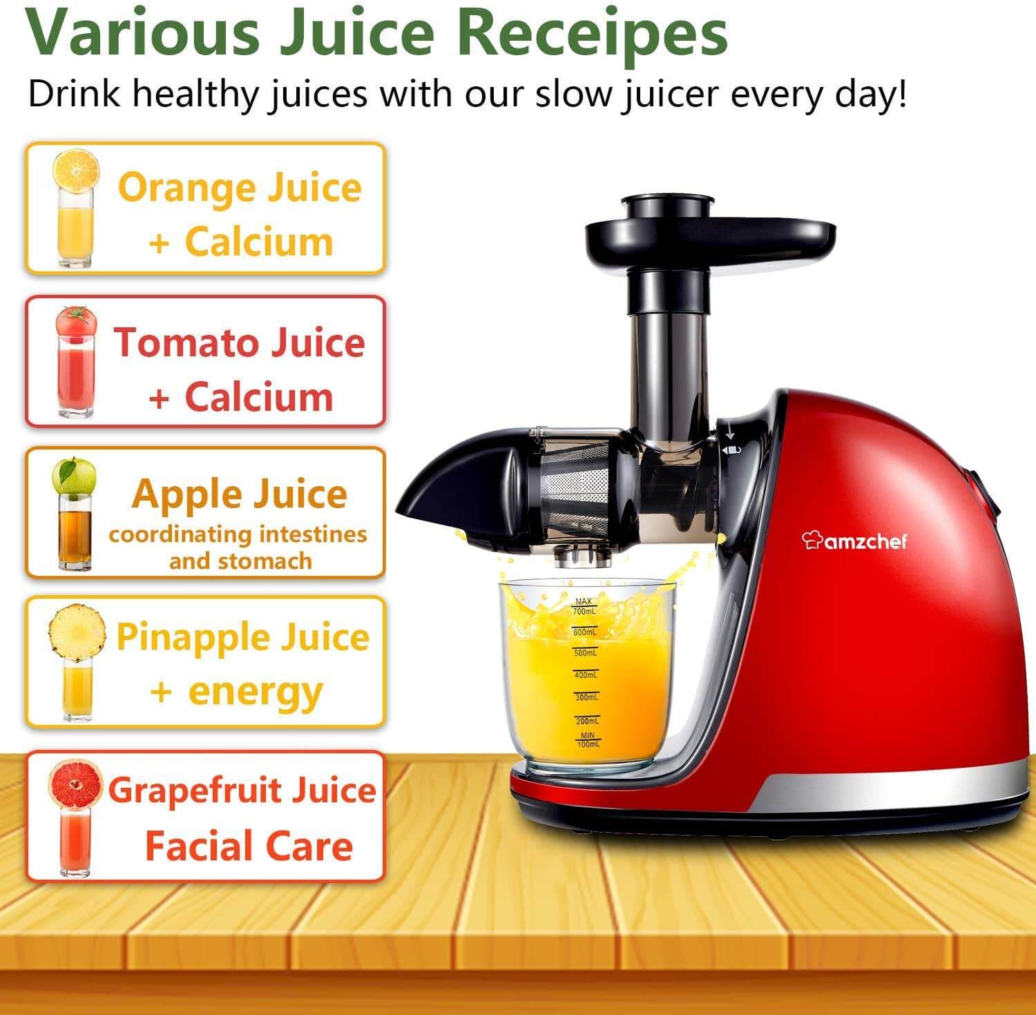 Reverse Function Slow Juicer Easy to Clean MEETJUICE Slow Masticating Juicer Slow Cold Press Vegetable&Fruit Extractor Juicer Machines High Nutrition Reserve & Juice Yield Juice Machine with Juice Recipes&Brush 